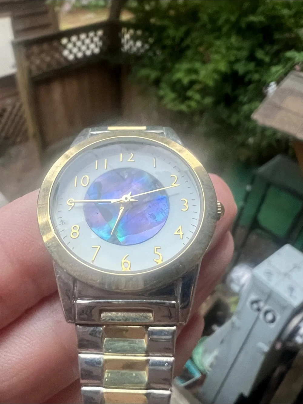 Two-Tone Silver and Gold Women's Watch with Blue Dial Accent